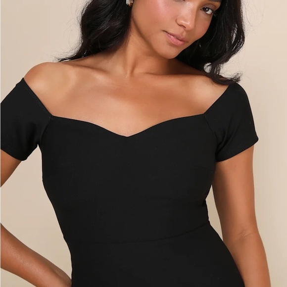 How Much I Care Black Off-the-Shoulder Midi Dress - Picture 6 of 10